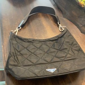 Prada black padded nylon shoulder bag